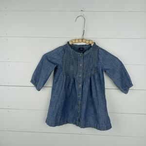 Baby Gap girls size 18-24 chambray ribbed button down dress metal buttons ruffle